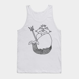 Kevin the Cat Mermaid King Black Line Drawing Tank Top